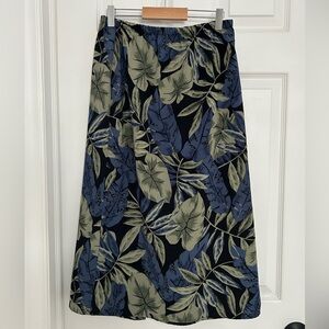 TanJay Black Maxi Skirt with Blue and Olive Leaf Print